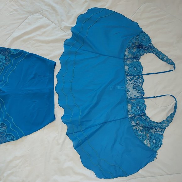 NEW La Perla Desert Rose Blue Organza Pyjama Top & Bottom With Lace & Embroidery - Picture 13 of 16